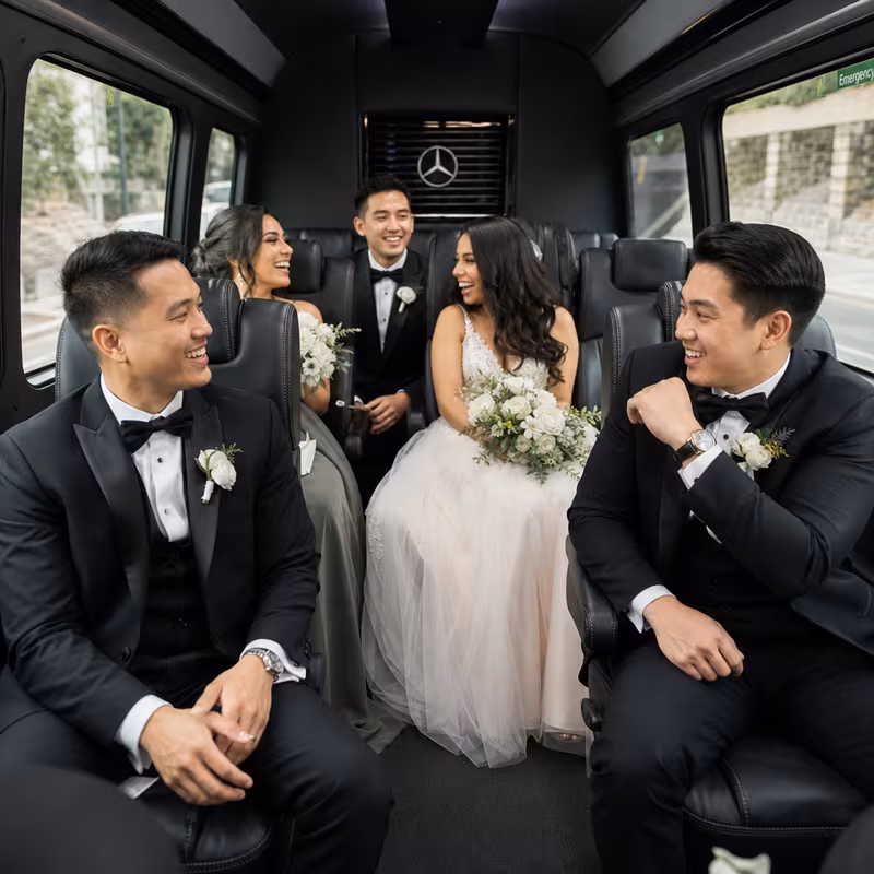 Black Mercedes Sprinter van staged for an Pittsburgh Wedding Transportation group